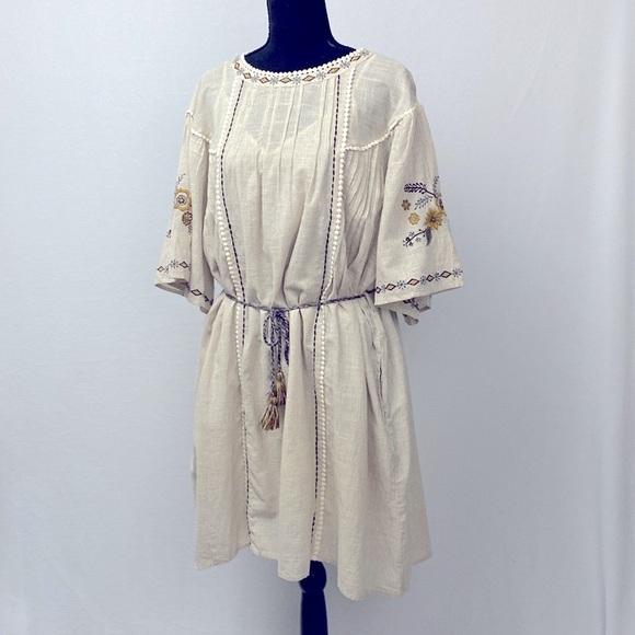 LAYERZ CLOTHING | Wander Boho Cream Embroidered Lagenlook Midi Dress 100% Cotton - Picture 4 of 14